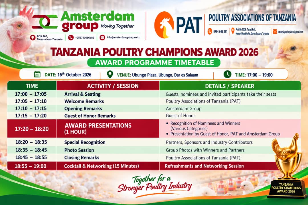 Tanzania Poultry Champions Award 2026 — event poster; open for full details